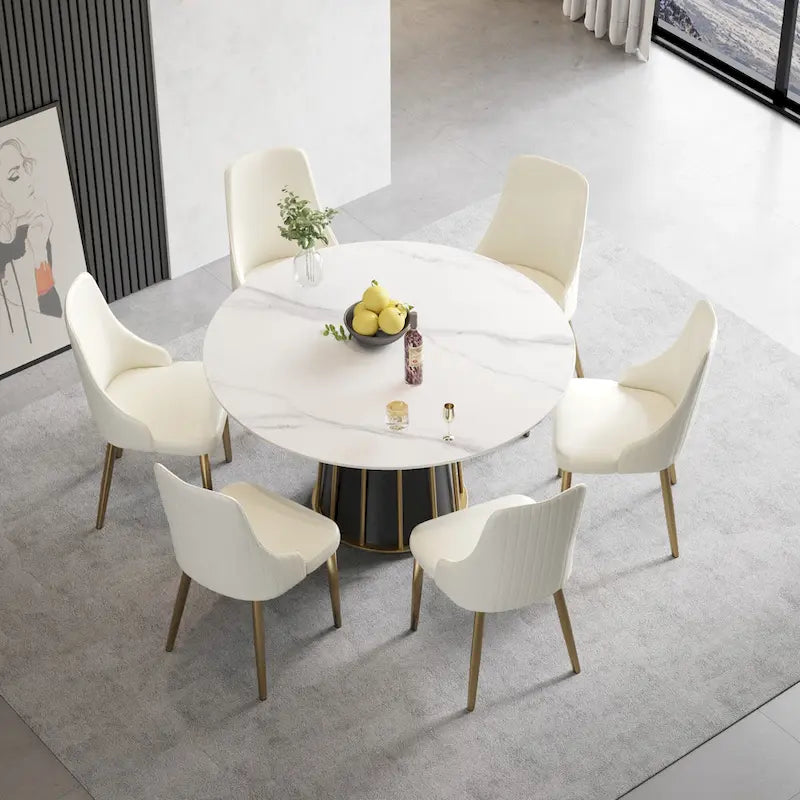 Chaise de salle à manger en similicuir blanc ivoire, hauteur standard, lot de 2