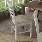Chaises de comptoir à dossier échelle blanches, assise en tissu gris, lot de 2