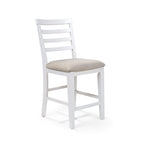 Chaises de comptoir à dossier échelle blanches, assise en tissu gris, lot de 2