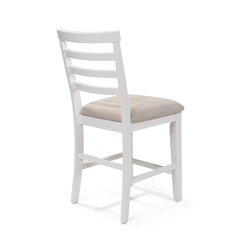 Chaises de comptoir à dossier échelle blanches, assise en tissu gris, lot de 2