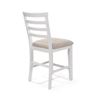 Chaises de comptoir à dossier échelle blanches, assise en tissu gris, lot de 2