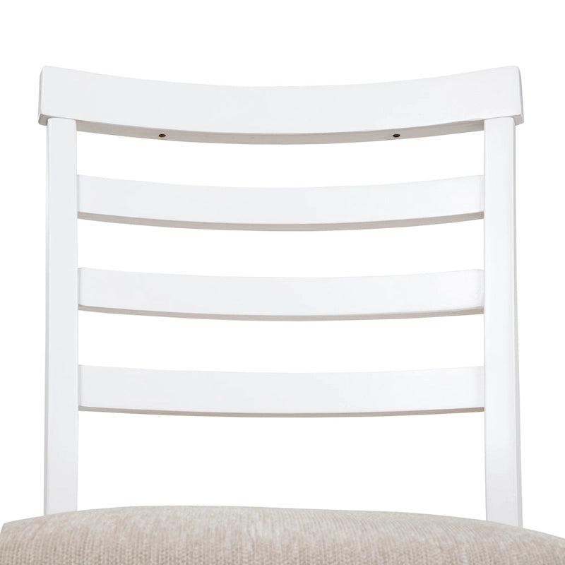 Chaises de comptoir à dossier échelle blanches, assise en tissu gris, lot de 2