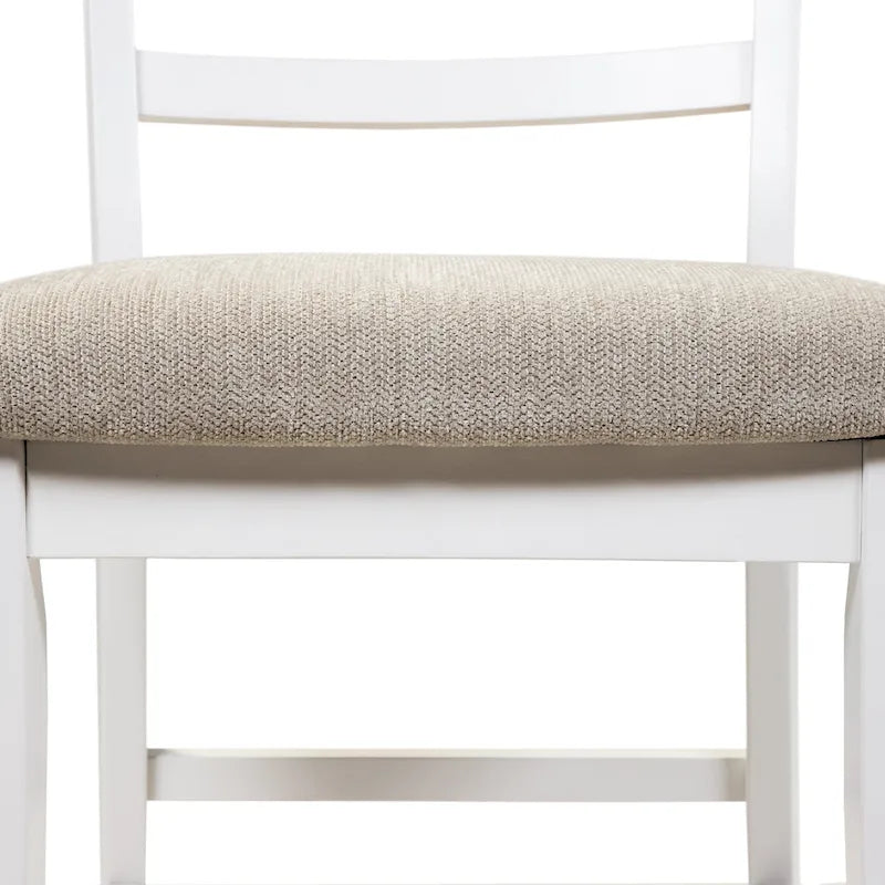 Chaises de comptoir à dossier échelle blanches, assise en tissu gris, lot de 2