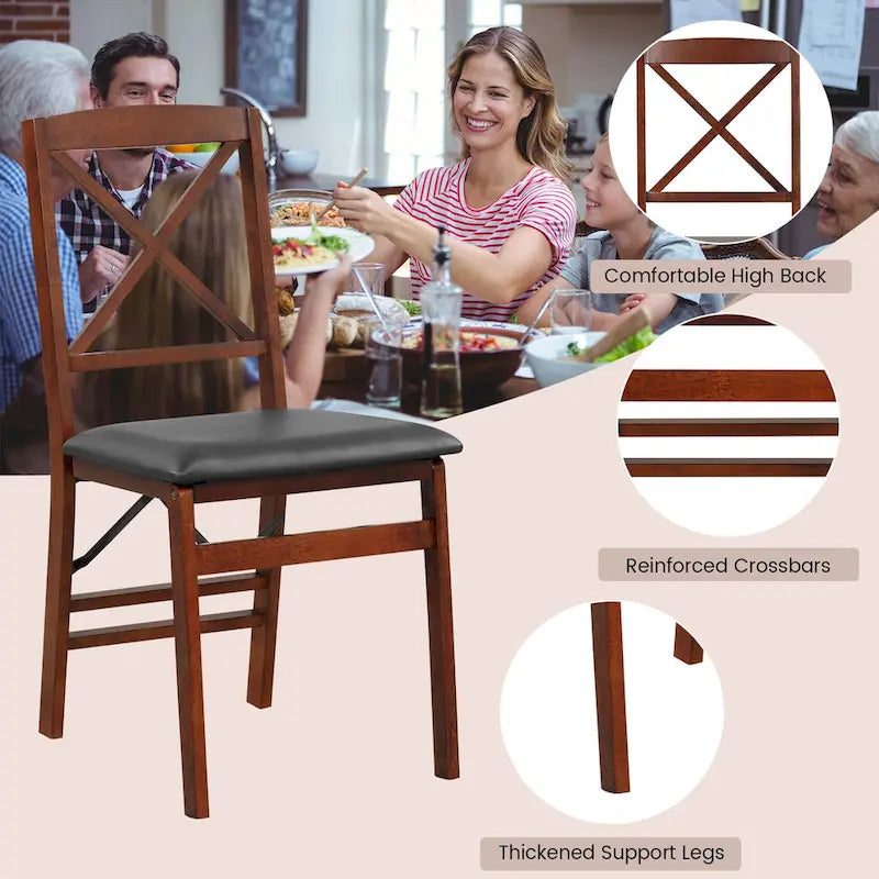 Chaise de salle à manger pliante noire et marron, rembourrée en polyuréthane, lot de 2
