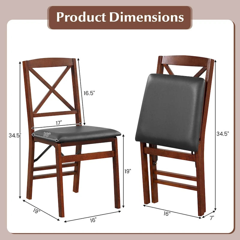 Chaise de salle à manger pliante noire et marron, rembourrée en polyuréthane, lot de 2