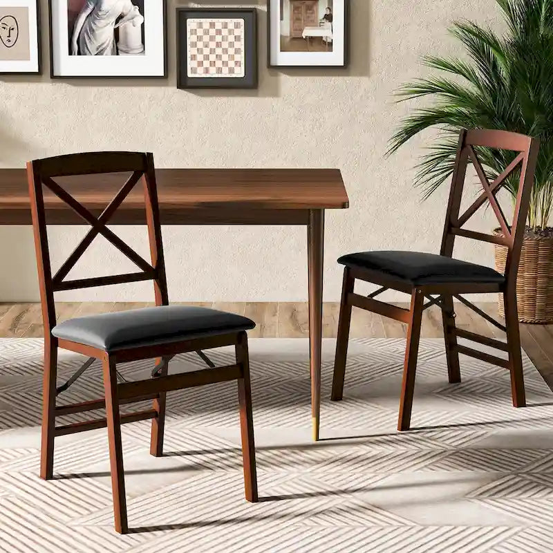 Chaise de salle à manger pliante noire et marron, rembourrée en polyuréthane, lot de 2