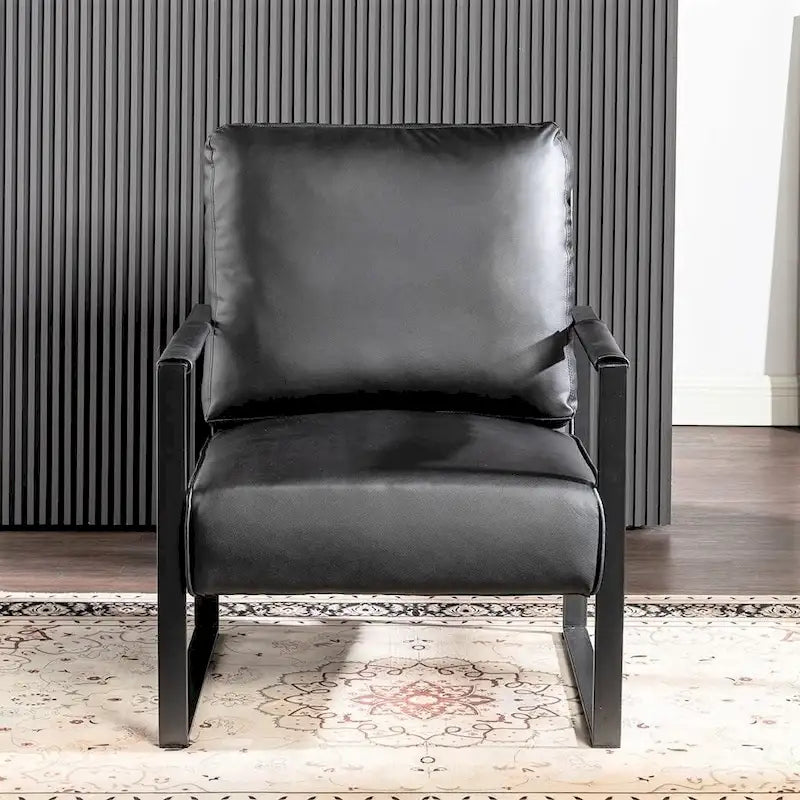 Fauteuil d'appoint en PU et microfibre noir / marron foncé / gris / camel, accoudoirs en métal, une place