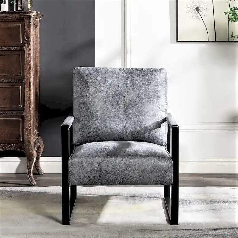 Fauteuil d'appoint en PU et microfibre noir / marron foncé / gris / camel, accoudoirs en métal, une place