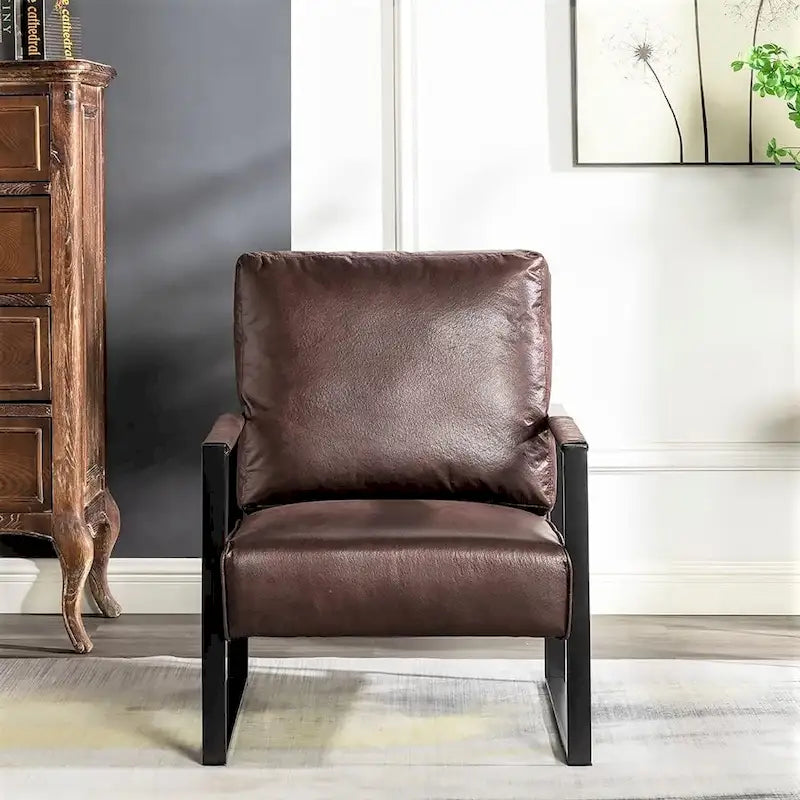 Fauteuil d'appoint en PU et microfibre noir / marron foncé / gris / camel, accoudoirs en métal, une place