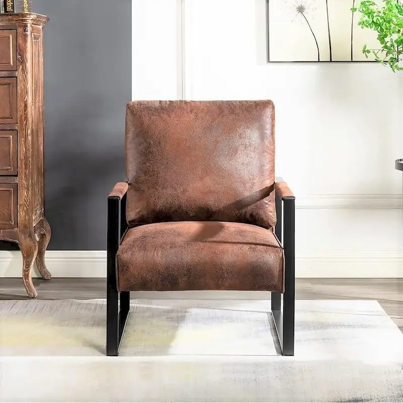 Fauteuil d'appoint en PU et microfibre noir / marron foncé / gris / camel, accoudoirs en métal, une place