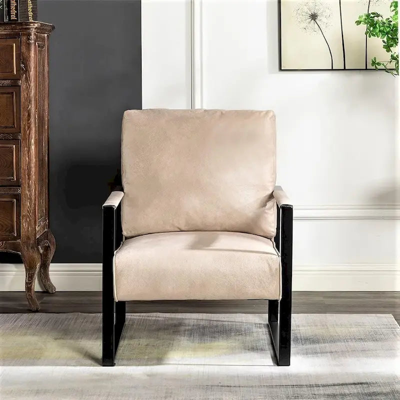 Fauteuil d'appoint en PU et microfibre noir / marron foncé / gris / camel, accoudoirs en métal, une place
