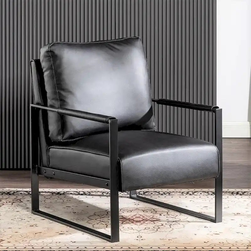 Fauteuil d'appoint en PU et microfibre noir / marron foncé / gris / camel, accoudoirs en métal, une place