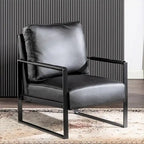 Fauteuil d'appoint en PU et microfibre noir / marron foncé / gris / camel, accoudoirs en métal, une place