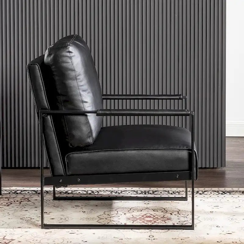 Fauteuil d'appoint en PU et microfibre noir / marron foncé / gris / camel, accoudoirs en métal, une place