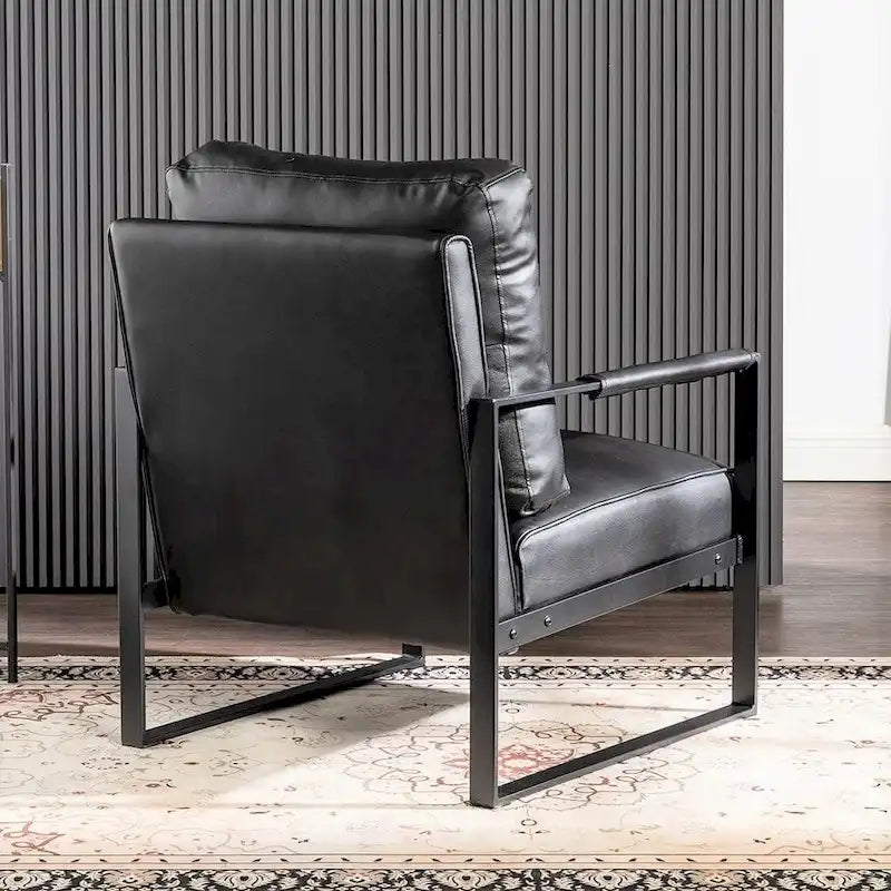 Fauteuil d'appoint en PU et microfibre noir / marron foncé / gris / camel, accoudoirs en métal, une place