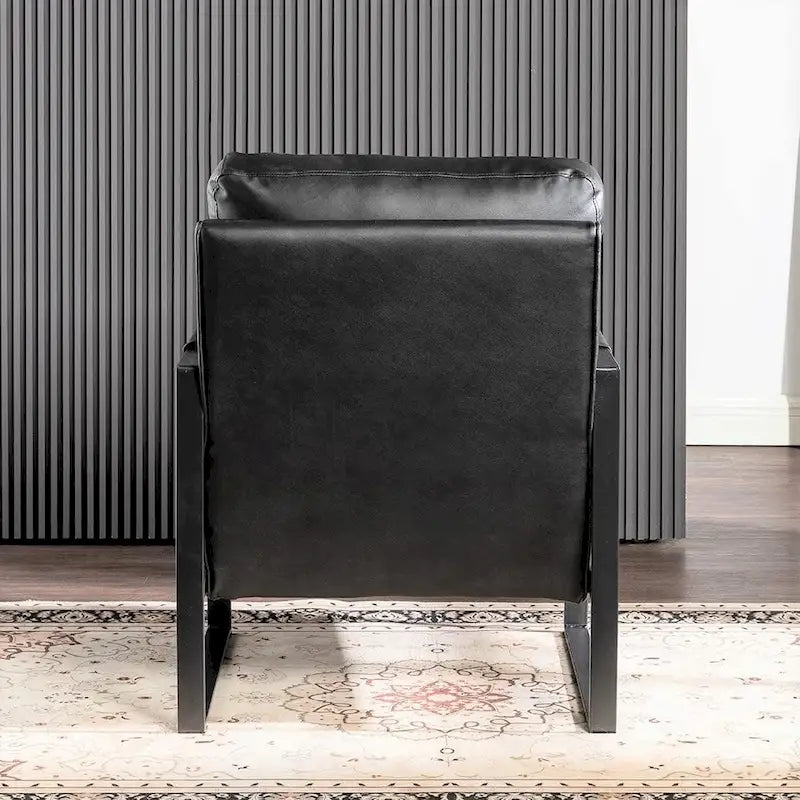 Fauteuil d'appoint en PU et microfibre noir / marron foncé / gris / camel, accoudoirs en métal, une place