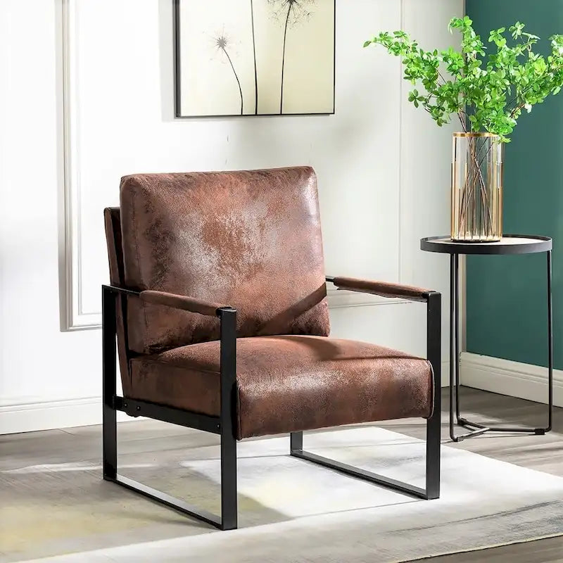 Fauteuil d'appoint en PU et microfibre noir / marron foncé / gris / camel, accoudoirs en métal, une place