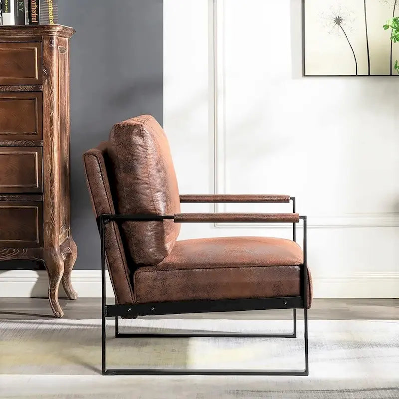 Fauteuil d'appoint en PU et microfibre noir / marron foncé / gris / camel, accoudoirs en métal, une place