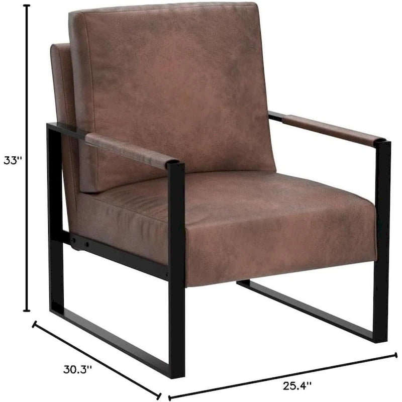 Fauteuil d'appoint en PU et microfibre noir / marron foncé / gris / camel, accoudoirs en métal, une place