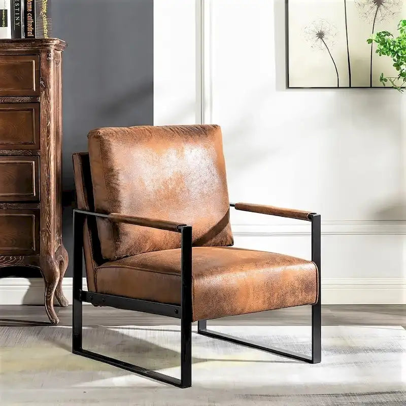 Fauteuil d'appoint en PU et microfibre noir / marron foncé / gris / camel, accoudoirs en métal, une place