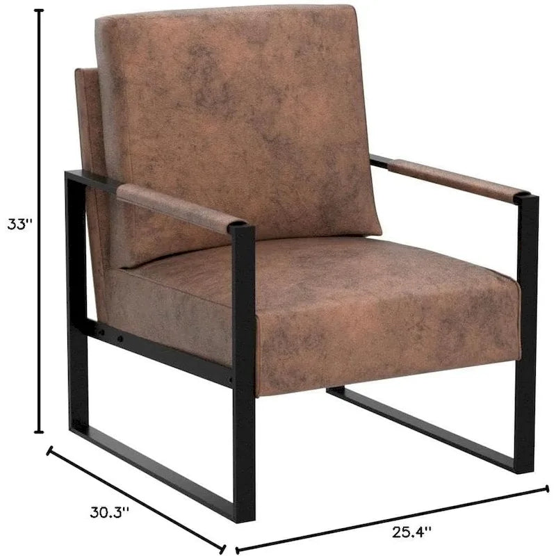 Fauteuil d'appoint en PU et microfibre noir / marron foncé / gris / camel, accoudoirs en métal, une place
