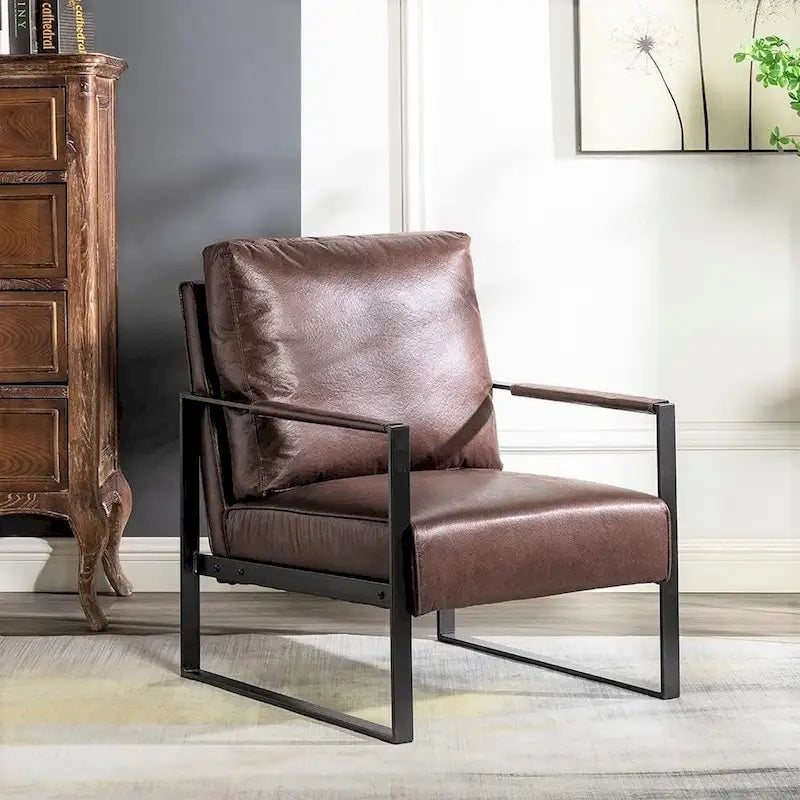 Fauteuil d'appoint en PU et microfibre noir / marron foncé / gris / camel, accoudoirs en métal, une place