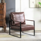 Fauteuil d'appoint en PU et microfibre noir / marron foncé / gris / camel, accoudoirs en métal, une place