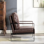 Fauteuil d'appoint en PU et microfibre noir / marron foncé / gris / camel, accoudoirs en métal, une place