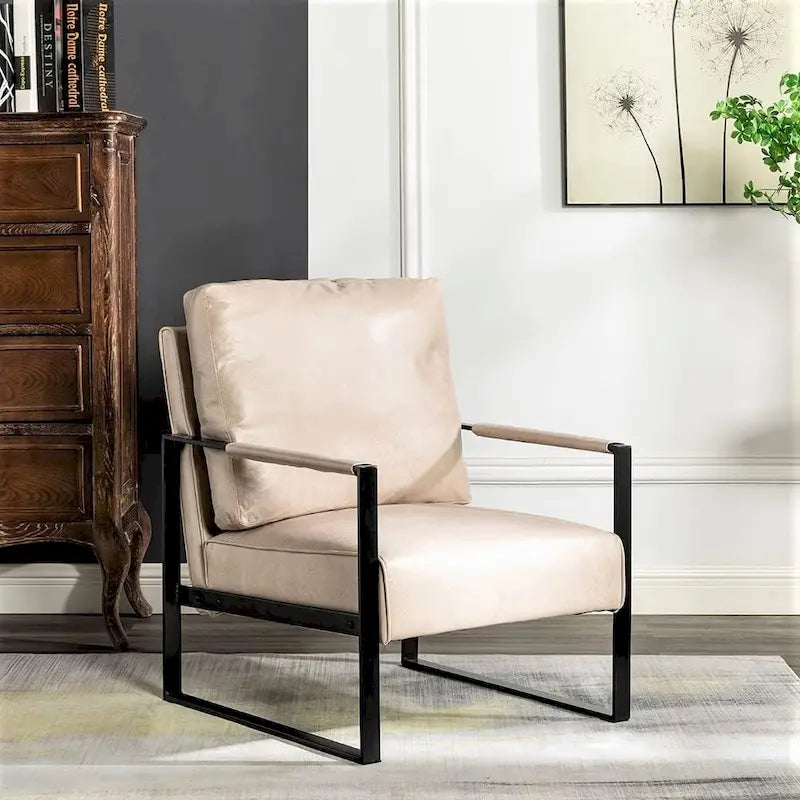 Fauteuil d'appoint en PU et microfibre noir / marron foncé / gris / camel, accoudoirs en métal, une place