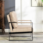 Fauteuil d'appoint en PU et microfibre noir / marron foncé / gris / camel, accoudoirs en métal, une place