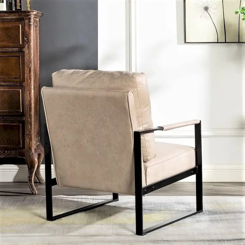 Fauteuil d'appoint en PU et microfibre noir / marron foncé / gris / camel, accoudoirs en métal, une place