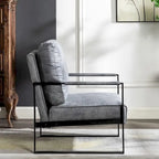 Fauteuil d'appoint en PU et microfibre noir / marron foncé / gris / camel, accoudoirs en métal, une place
