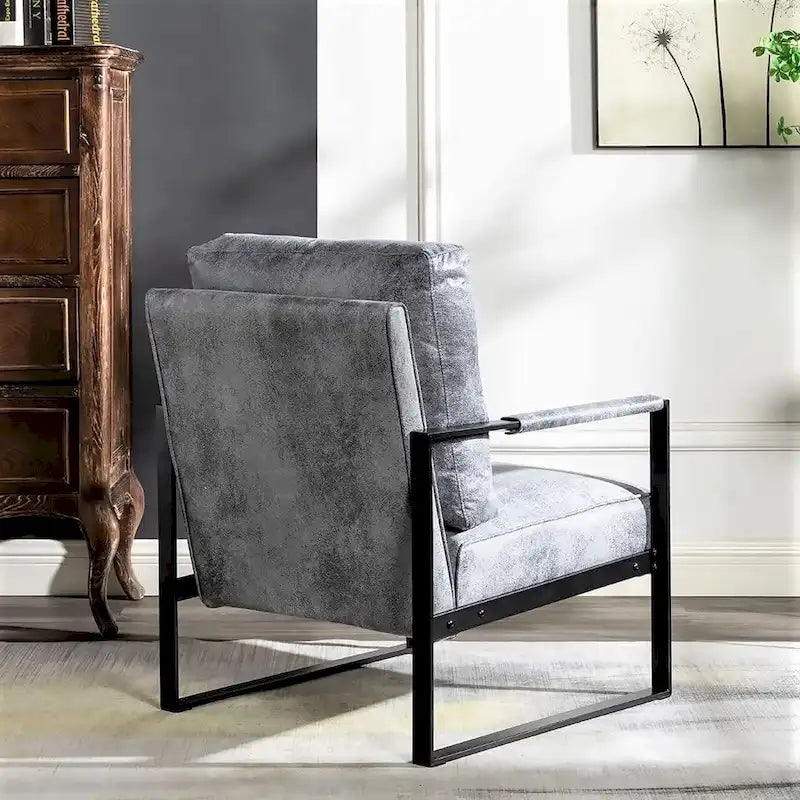 Fauteuil d'appoint en PU et microfibre noir / marron foncé / gris / camel, accoudoirs en métal, une place