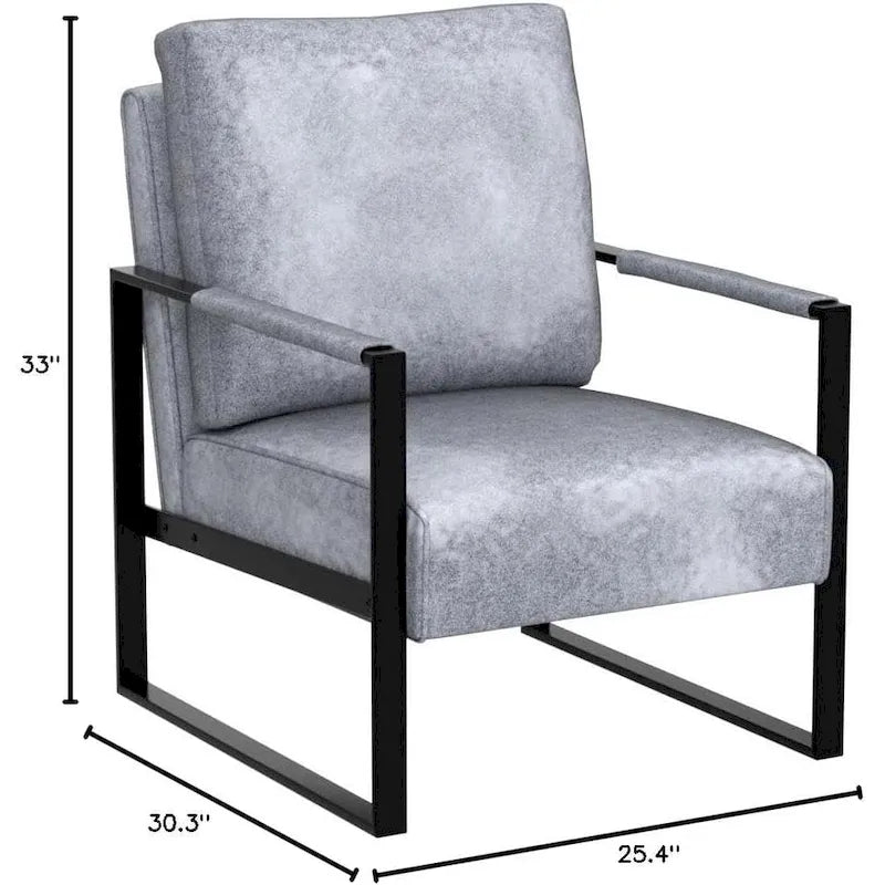 Fauteuil d'appoint en PU et microfibre noir / marron foncé / gris / camel, accoudoirs en métal, une place