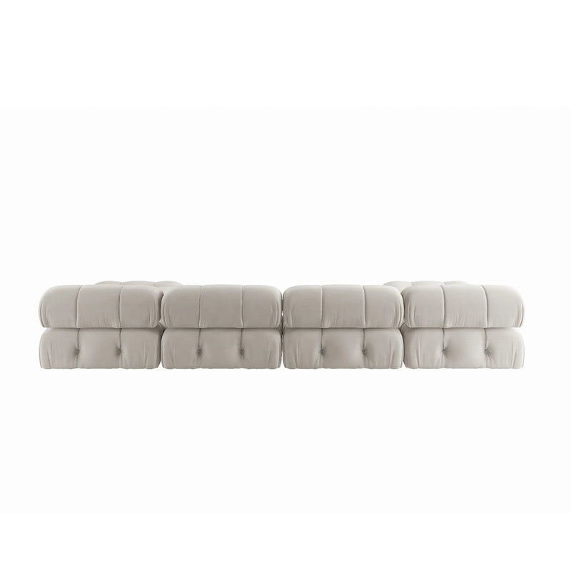 Canapé modulaire sectionnel en velours beige / orange / vert / noir / bleu avec pouf, 6 places