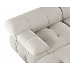 Canapé modulaire sectionnel en velours beige / orange / vert / noir / bleu avec pouf, 6 places