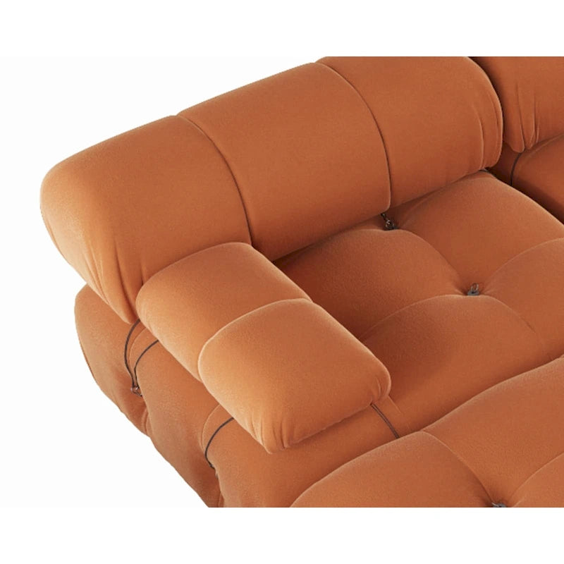 Canapé modulaire sectionnel en velours beige / orange / vert / noir / bleu avec pouf, 6 places
