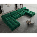 Canapé modulaire sectionnel en velours beige / orange / vert / noir / bleu avec pouf, 6 places