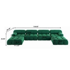 Canapé modulaire sectionnel en velours beige / orange / vert / noir / bleu avec pouf, 6 places
