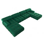 Canapé modulaire sectionnel en velours beige / orange / vert / noir / bleu avec pouf, 6 places