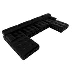 Canapé modulaire sectionnel en velours beige / orange / vert / noir / bleu avec pouf, 6 places