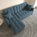 Canapé-lit d'angle escamotable 3 places bleu / vert / gris clair