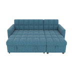 Canapé-lit d'angle escamotable 3 places bleu / vert / gris clair