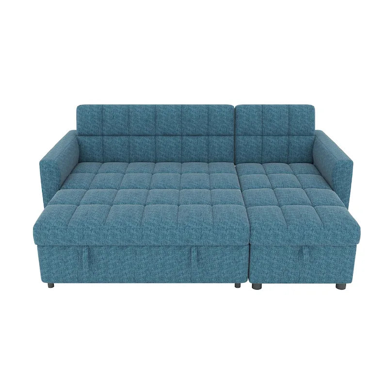 Canapé-lit d'angle escamotable 3 places bleu / vert / gris clair