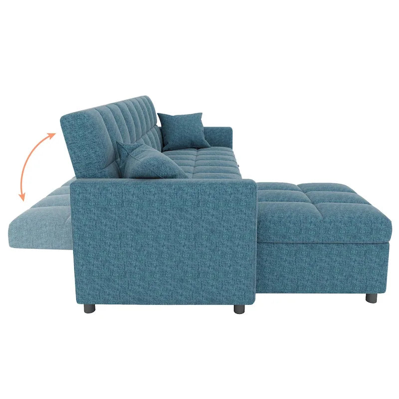 Canapé-lit d'angle escamotable 3 places bleu / vert / gris clair
