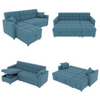 Canapé-lit d'angle escamotable 3 places bleu / vert / gris clair