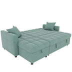 Canapé-lit d'angle escamotable 3 places bleu / vert / gris clair