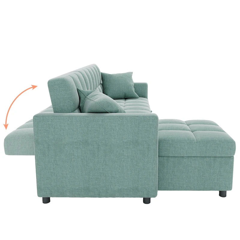 Canapé-lit d'angle escamotable 3 places bleu / vert / gris clair