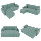 Canapé-lit d'angle escamotable 3 places bleu / vert / gris clair