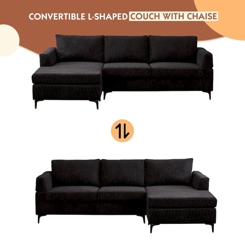 Canapé d'angle réversible 2 places gris / noir / camel en tissu polyester